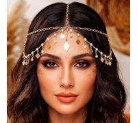 GORAIS Gold Sequin Head Chain Jewelry Boho Headband Rhinestone Egyptian Headpiece Hair Chains for Women