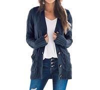 Goranbon Women's Cable Knit Cardigan Long Sleeve Open Front Button Down Knitwear Sweater Coat, A01-navy Blue, Small