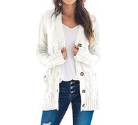 Goranbon Women's Cable Knit Cardigan Long Sleeve Open Front Button Down Knitwear Sweater Coat, A05-ivory, L