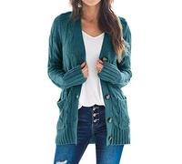 Goranbon Women's Cable Knit Cardigan Long Sleeve Open Front Button Down Knitwear Sweater Coat, A08-teal, M