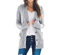 Goranbon Women's Cable Knit Cardigan Long Sleeve Open Front Button Down Knitwear Sweater Coat, A09-grey, Small