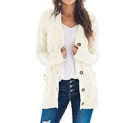 Goranbon Women's Cable Knit Cardigan Long Sleeve Open Front Button Down Knitwear Sweater Coat, A11-butter Cream, Small