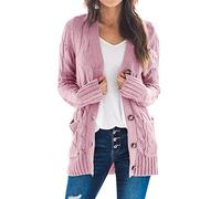 Goranbon Women's Cable Knit Cardigan Long Sleeve Open Front Button Down Knitwear Sweater Coat, A16-pink, XXL