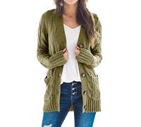 Goranbon Women's Cable Knit Cardigan Long Sleeve Open Front Button Down Knitwear Sweater Coat - Green - Medium