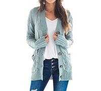 Goranbon Women's Cable Knit Cardigan Long Sleeve Open Front Button Down Knitwear Sweater Coat - Green - X-Small