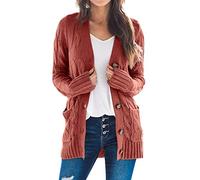 Goranbon Women's Cable Knit Cardigan Long Sleeve Open Front Button Down Knitwear Sweater Coat - Orange - X-Small