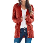 Goranbon Women's Cable Knit Cardigan Long Sleeve Open Front Button Down Knitwear Sweater Coat, Rust, M
