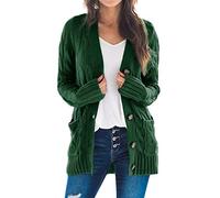 Goranbon Women's Cable Knit Cardigan Long Sleeve Open Front Button Down Knitwear Sweater Coat, W-deep Green, M