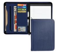 Gorbado Zippered Portfolio Organizer/ A4 Refillable Lined Writing Notepad Folder Case/Fabric-Covered Padfolio Binder with Interior Storage Pocket for Men Women, Navy Blue