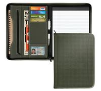 Gorbado Zippered Portfolio Organizer/ A4 Refillable Lined Writing Notepad Folder Case/Fabric-Covered Padfolio Binder with Interior Storage Pocket for Men Women.Dark Olive