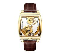 GORBEN Automatic Watch for Men with Brown Leather Strap Transparent Skeleton Self-Winding Mechanical Watch