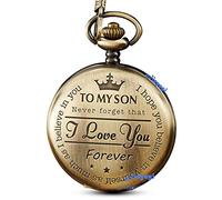 GORBEN Golden Engraved Pocket Watch to Son I Love You Forever Present from a Mom Dad to Son Birthday Gift Fob Watches Chains Graduation Gifts for Son