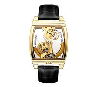 GORBEN Men's Automatic Mechanical Watch Transparent Dial Black Gold Skeleton Sport Leather Bracelet
