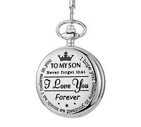 GORBEN Silver Pocket Watches to My Son Gifts for Christmas Birthday Graduation Quartz Fob Watches Chains for Son
