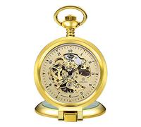 Gorben Stainless Steel Men Fashion Casual Pocket Watch Skeleton dial Silver Hand Wind Mechanical Male Fob Chain Watches Gold