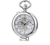 Gorben Stainless Steel Men Fashion Casual Pocket Watch Skeleton dial Silver Hand Wind Mechanical Male Fob Chain Watches Sliver