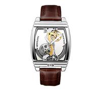 GORBEN Transparent Automatic Mechanical Watch Men Steampunk Skeleton Self Winding Leather Men's Watches (Brown Silver)