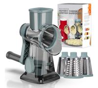 GORCI Cheese Grater Cheese Shredder with 3 Interchangeable Blades, Rotary Cheese Grater Manual Vegetable Slicer with Non-slip Suction Base Peanut Nuts Grinder Vegetable Shredder Clear