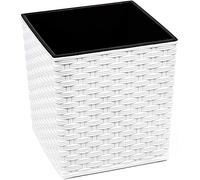 Gordanluk Low Flowerpot Rattan Designed Flowerpot with removable liner large plant pots indoor large plant pots outdoor plant pot flower pots (White, 40 x 41.5 cm)
