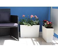 GORDANLUK Rattan-Effect Tall Trough Planter 56cm long with Removable Liner -Rectangular Indoor Outdoor Tray Plant Pot | Large Window Sill Planter | Weatherproof | Self Watering | Polypropylene | White