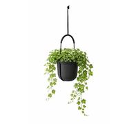 GORDANLUK Ribbed Hanging Plant Pot with Adjustable Rope - Textured Modern Planter for Indoor & Outdoor | Matte Polypropylene, UV Resistant, 2.3L Capacity | 17.9cm Diameter (Black)