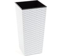 Gordanluk Tall planter rattan plant pot Designed Flowerpot with plant riser extra large plant pots indoor plant pots outdoor flower pot (White, 19 x 36 cm)