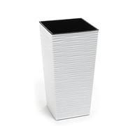 Gordanluk,Tall plastic flowerpot, Textured Flowerpot with internal riser, plant pots indoor, garden planters white, black, grey, brown (White, 19 x 19 x 36cm)