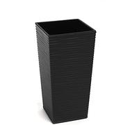 Gordanluk,Tall plastic flowerpot, Textured Flowerpot with internal riser, plant pots indoor, garden planters white, black, grey, brown (Black, 19 x 19 x 36cm)