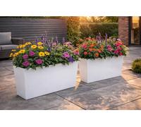 GORDANLUK Tall Rectangular Gloss Trough Planter 56cm | Removable Liner | Indoor Outdoor Long Tray Plant Pot | Large Window Box Planter | Self Watering | UV & Frost Resistant Polypropylene | White