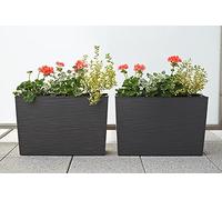 GORDANLUK Tall Rectangular Textured Planter with Removable Liner - 56cm Long Trough Planter for Indoor & Outdoor Use | Large Window Box Planter | Self Watering | UV-Resistant Polypropylene (Black)