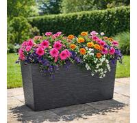 GORDANLUK Tall Rectangular Textured Planter with Removable Liner - 56cm Long Trough Planter for Indoor & Outdoor Use | Large Window Box Planter | Self Watering | UV-Resistant Polypropylene (Grey)