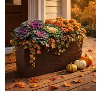 GORDANLUK Tall Rectangular Textured Planter with Removable Liner - 56cm Long Trough Planter for Indoor & Outdoor Use | Large Window Box Planter | Self Watering | UV-Resistant Polypropylene (Brown)