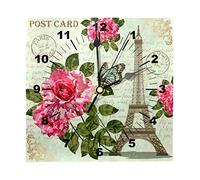 GORDESC Clocks for Living Room Wall Paris Vintage Postcard Silent Non-Ticking Clock,8 Inch Battery Operated Number Wall Clock for School Office Home Decor