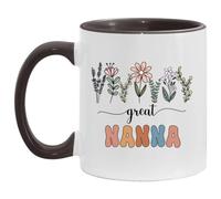 GordonDesign Great Nanna Gift - Floral Mug - Gift For New Great Nanna - Baby Announcement - Pregnancy Announcement Nanna - Mothers Day Gift - Birthday Gift - Black Accents Mug 11oz