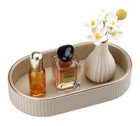GORESE Bathroom Tray, Leather Oval Decorative Tray Bath Decor Jewelry Tray Vanity Tray Valet Tray Table Tray for Bathroom,Dressing Table,Soap Dispenser,Toilet,Bathtub,Candles,Kitchen Sink(Beige)