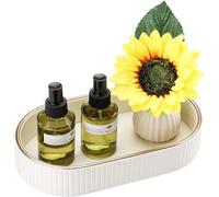 GORESE Bathroom Tray, Leather Oval Decorative Tray Bath Decor Jewelry Tray Vanity Tray Valet Tray Table Tray for Bathroom,Dressing Table,Soap Dispenser,Toilet,Bathtub,Candles,Kitchen Sink(Ivory White)