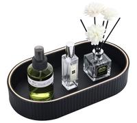 GORESE Bathroom Tray, Leather Oval Decorative Tray Bath Decor Jewelry Trays Vanity Table Tray Valet Trays for Bathroom,Dressing Table,Soap Dispenser,Toilet,Bathtub,Candles,Kitchen Sink(Black)