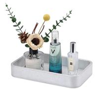 GORESE Bathroom Tray,Rectangle Decorative Tray Leather Perfume Tray Valet Trays Jewellery Tray Vanity Trays Trinket Trays Key Dish Soap Dispenser Trays Desk Trays for Bath,Dresser,Bedroom(Silver)