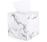 GORESE Marble Tissue Box Holder - Leather Cube Square Tissue Box Cover Holder,Household Office Tissue Cover Case Paper Holder Napkin Holder Desk Organizer(White Marble)
