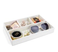 GORESE Valet Tray, Leather Office Drawer Desk Storage Box, Bedside Storage Tray, Pocket Empty Organiser, Pen Trays for Keys, Stationery, Coins, Jewellery (Ivory White)