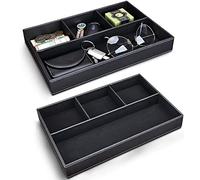 GORESE Valet Tray, Leather Office Drawer Desk Storage Box, Bedside Storage Tray, Pocket Empty Organiser, Pen Trays for Keys, Stationery, Coins, Jewellery (Black, 2 Pack)