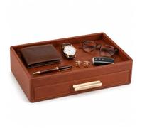 GORESE Valet Tray with Drawer for Men, Brown