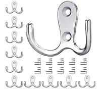 Gorffy Door Hooks 10PCS, Retro Silver Double Heavy Duty Metal Coat Hook with 40 Screws for Hanging, Robe, Towel, Coat, Bag & Hat (Silver, 10PCS)