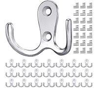 Gorffy Door Hooks 20PCS, Retro Silver Double Heavy Duty Metal Coat Hook with 80 Screws for Hanging, Robe, Towel, Coat, Bag & Hat (Silver, 20PCS)