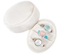 GORGECFAFT Premium Wedding Three Rings Holder Italian Velvet Display Box Oval Ring Box 3 Slots Vintage Handmade Storage Jewelry Organizer for Proposal Engagement Wedding Ceremony Christmas (Beige)