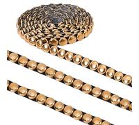 GORGECRAFT 1.8M 8mm Wide Hot Fix Nailhead Trim Metal Convex Dome Iron on Nailhead Trim with Black Leather Base Round Stud Decorative Applique for DIY Clothes Bag Antique Gold