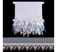 GORGECRAFT 1.8M x 29cm Sequins Lace Trim White Polyester Tassel Fringe Bling Beaded Metallic Looped Sequin Embroidered Ribbon Fabric Mesh Arrow Trims for Sewing Clothing Dress Crafts Decorations