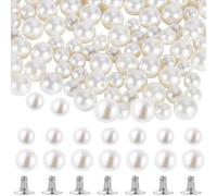 GORGECRAFT 1 Box 100 Set White Pearl Rivets 10mm 12mm Half Hole Faux Pearls Rivets Studs Buttons with Pins Kit Plastic Round Pearls Beads Embellishments for Clothing Hat Bags Hairband Shoe DIY Crafts