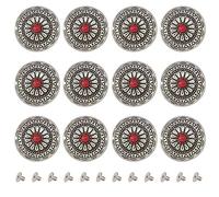 GORGECRAFT 1 Box 12PCS 30mm Round Shape Conchos Screw Back Buttons Red Synthetic Turquoise Vintage Metal Buttons Sunflower Decorative Screws Rivets Buckles Replacement Buttons for DIY Leather Craft