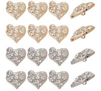 GORGECRAFT 1 Box 16Pcs Rhinestone Shank Buttons Heart Shaped Gold Silver Crystal Embellishments 1 Hole Vintage Love Brooch for Clothing Coats Sewing Crafts Jewelry Making Wedding Bridal Decorations